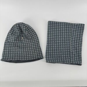 Smartwool Beanie Neck Gaiter Set Mens One Size Blue Merino Wool Houndstooth